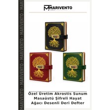 Özel Üretim Akrostis Sunum Masaüstü Şifreli Hayat Ağacı Desenli Deri Defter