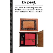 Premium Hatıra Doğum Günü Kutlama Ahşap Kutulu Kırmızı Deri Defter ve Anahtarlık Set