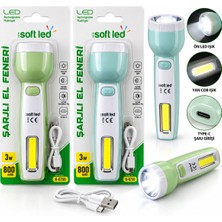 Efnaz Style 2ın1 Softled Şarjlı El Feneri USB - Type-C Şarjlı 2W LED - 1W Cob LED K-0750