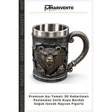 Premium Ayı Temalı 3D Kabartmalı Paslanmaz Çelik Kupa Bardak Soğuk Içecek Hayvan Figürlü
