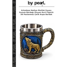 Arkadaşa Hediye Mutfak Eşyası Sunum Bardağı Uluyan Kurt Figürlü 3D Paslanmaz Çelik Kupa Bardak