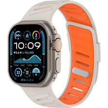 Efnaz Style Apple Watch Ultra 49MM Twin Silikon Kordon - Beyaz-Turuncu
