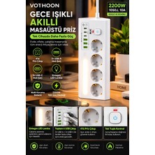 Teknodayım Çoklu Gece Lambalı Üçgen Priz Akım Korumalı 4’lü Priz 3xusb 3xtype-C Çıkışlı Grup Priz Beyaz