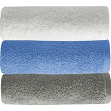 Mira Home 3 Lü Düz Renk El Yüz Havlu Seti %100 Pamuklu 50X90 cm Gri-Mavi-Beyaz