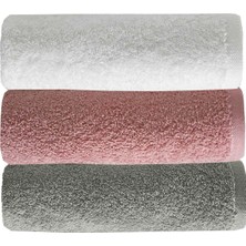 Mira Home 3 Lü Düz Renk El Yüz Havlu Seti %100 Pamuklu 50X90 cm Gri-Gül-Beyaz