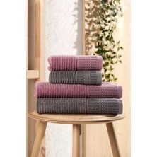 Mira Home 4 Parça Büyük Boy Banyo Havlu Takımı %100 Pamuklu Marena Antrasit Mürdüm