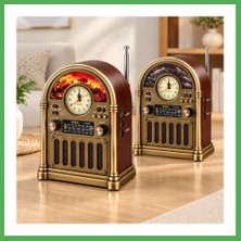Astraltech Saatli Retro Şömine Radyo Hoparlör - Bluetooth USB Type-C Bezoss