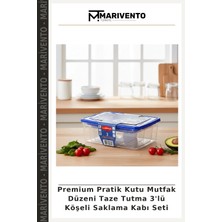 Premium Pratik Kutu Mutfak Düzeni Taze Tutma 3'lü Köşeli Saklama Kabı Seti