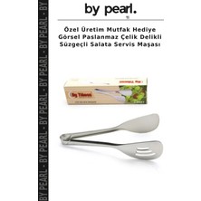 Özel Üretim Mutfak Hediye Görsel Paslanmaz Çelik Delikli Süzgeçli Salata Servis Maşası