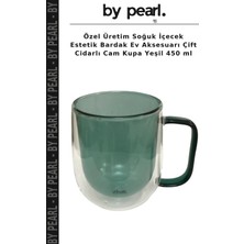 Özel Üretim Soğuk Içecek Estetik Bardak Ev Aksesuarı Çift Cidarlı Cam Kupa Yeşil 450 ml