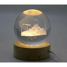 Mudanis Ykm 3D Kristal Cam Küre Ahşap Soketli Istanbul Temalı LED Lamba AALK2574