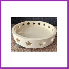 Salmore 3D Baskı Akçaağaç Yaprağı Kesitli Yuvarlak Sonbahar Tepsisi Dekoratif Ayaklı Tepsi 24 cm Krem Bty