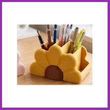 Salmore 3D Baskı Çiçek Formlu Masaüstü Organizer Makyaj Fırçalığı ve Kalemlik Papatya Desenli Bölmeli - Sarı Bty