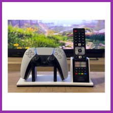 Salmore 3D Baskı Oyun Kolu ve Tv Kumanda Standı Çift Bölmeli Masaüstü Kumanda Tutucu Organizer - Beyaz Bty