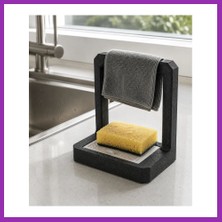 Salmore 3D Baskı Süzdürmeli Mutfak Sünger Tutucu Bez Askılı Lavabo Sünger Standı Siyah Bty