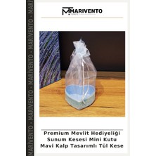 Premium Mevlit Hediyeliği Sunum Kesesi Mini Kutu Mavi Kalp Tasarımlı Tül Kese