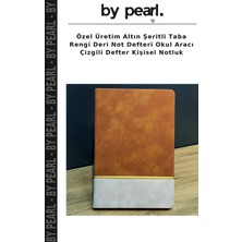 Özel Üretim Altın Şeritli Taba Rengi Deri Not Defteri Okul Aracı Çizgili Defter Kişisel Notluk