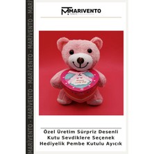 Özel Üretim Sürpriz Desenli Kutu Sevdiklere Seçenek Hediyelik Pembe Kutulu Ayıcık