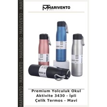 Premium Yolculuk Okul Aktivite 3430 - Ipli Çelik Termos - Mavi