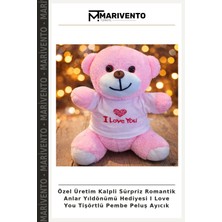 Özel Üretim Kalpli Sürpriz Romantik Anlar Yıldönümü Hediyesi I Love You Tişörtlü Pembe Peluş Ayıcık