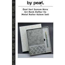 Özel Seri Sunum Büro Gri Renk Defter ve Metal Roller Kalem Seti