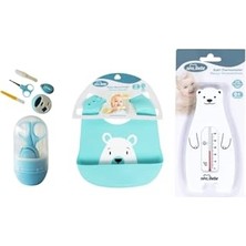 Defne Store Bebek Bakim Seti (Tırnak Bakım Seti+Silikon Önlük+Banyo Derece) Mavi Beyaz 502-01-25