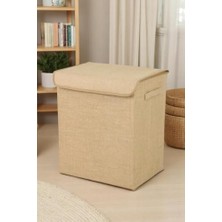 Defne Store Jüt Kapaklı Kutu, 40 x 50 Cm, Kahverengi, Dolap Içi Organizer, Oyuncak Eşya Çamaşır Saklama Kutusu