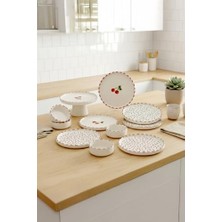 Defne Store Kiraz Stackable 11 Parça 6 Kişilik Kahvaltı Takımı-Lüx Kahvaltılık Sunum Seti Tabağı, Beyaz