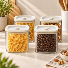 Defne Store 4'lü 700 ml Krem Kapaklı Cam Kavanoz Sızdırmaz Saklama Seti