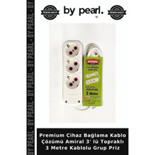 Premium Cihaz Bağlama Kablo Çözümü Amiral 3' Lü Topraklı 3 Metre Kablolu Grup Priz
