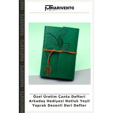 Özel Üretim Çanta Defteri Arkadaş Hediyesi Notluk Yeşil Yaprak Desenli Deri Defter