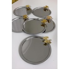 Defne Store Lily Home 6'lı Kelebekli Yuvarlak Gümüş Sunum Tepsisi Dekoratif Servis Tepsisi Çay, Kahve 22 cm