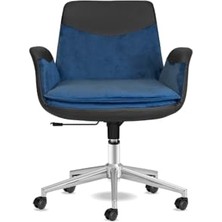 Defne Store Storm Ofis Sandalyesi Krom Ayaklı Ergonomik Çalışma Koltuğu Dayanıklı Kumaş (Lacivert)