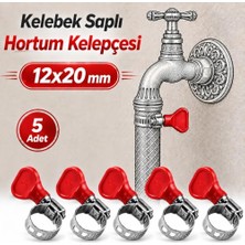 Defne Store [5 Adet] 12X20 mm Kelebek Saplı Hortum Kelepçesi Vidalı Paslanmaz Çelik Ayarlanabilir Boru Klipsi