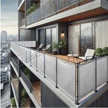 Defne Store Sizenelazım 150 cm x 0.5m Gri Pvc Su Geçirmez Balkon Demiri Korkuluk Çit Branda, PVCBALKONB001701M