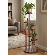 Defne Store 5 Katlı Masif Ahşap Bitki Standı, Dikey Çiçeklik, Oval Raflı, Budama Aleti Tutuculu, 130 Cm, Ø40 cm Taban
