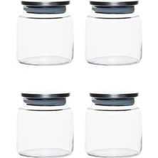 Defne Store 4403 Bormio Metal Kapaklı 4'lü Cam Kavanoz Seti Vakum Kapaklı Saklama Düzenleme Kabı Seti 650 ml