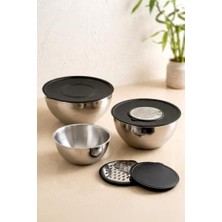Defne Store Saklama Kabı, Paslanmaz Çelik Profesyonelia 9 Parça Rendeli Karıştırma Kabı ve - Çırpıcı Kase