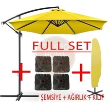 Defne Store 3 mt 8 Kaburga Full Demir 21 kg Sarı Bahçe Şemsiyesi Full Set Havuz Şemsiyesi Büyük Şemsiye Sarı
