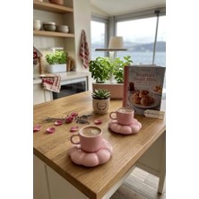 Defne Store 2 Adet 95 ml Papatya Şekilli Seramik Pembe Türk Kahvesi Fincan Takımı MIT1159