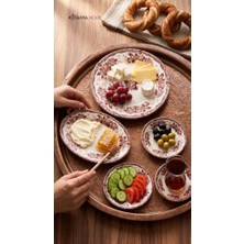 Defne Store 6 Kişilik 20 Parça Porselen Kahvaltı Seti Bordo Romance | Kütahya Home