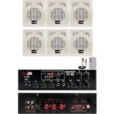 Defne Store LV-2100 Anfi ve LV-210T Duvar Tipi Hoparlör Ses Sistemi Paketi, 6 Hoparlör, 2X100 W, Bluetooth, Usb, Mikrofon Girişi