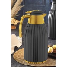 Defne Store PNG-7004 1,5 L Oluklu Cam Termos Gold Siyah