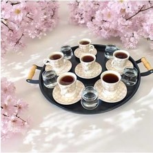 Defne Store Eceaksesuar Tepsi -Ahşap Kulplu Büyük Boy Metal Çay Tepsisi Kahve Tepsisi Sunum Kahvaltı Tepsisii-40 cm Antrasit 40 x 40