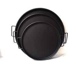Defne Store Eceaksesuar Tepsi Seti - Metal Kulplu Çay Tepsisi Kahve Tepsisi Sunum Kahvaltı 3'lü Tepsi Seti Siyah 40 x 40