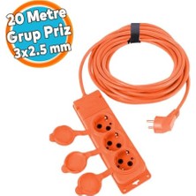 Defne Store Uzatma Kablo Monofaze Cca 3x2.5 mm Çoğaltıcı Seyyar Topraklı Kapaklı 3'lü Grup Priz Fiş 20 Metre