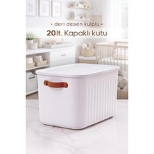 Defne Store Saklama Kutusu, Kulplu Beyaz Dolap Düzenleyici 20 L Kapaklı Sepet Oyuncak Kutusu Organizer