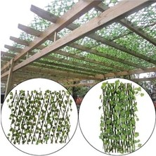 Defne Store Ege 35 Akordiyon Ahşap Çit, 200X90 Cm, Yapay Bitki Sarmaşık, Yeşil