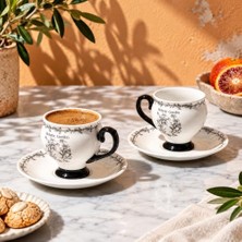 Defne Store Revol 2 Kişilik Porselen Kahve Fincan Seti Botanik Desenli 2 Fincan 2 Tabak