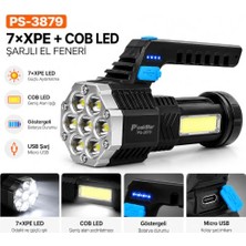 Defne Store El Feneri, PS-3879 7×xpe + Cob LED USB Şarjlı Göstergeli